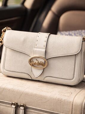 Coach Georgie Cream Pebbled Leather Crossbody with Gold Hardware